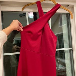 Bright Pink/Red Cross-Neck Mini Dress